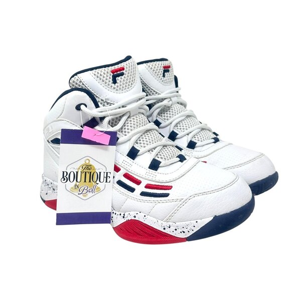 Fila Other - Fila Spitfire Boys 4 Mid-Cut White Red Blue Youth Basketball Sneakers